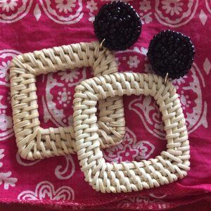 Anthropologie Drop Earrings (Raffia & beads)